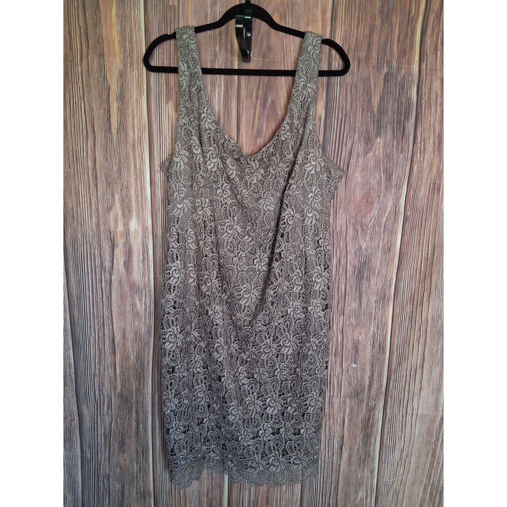 Metallic taupe floral lace overlay sheath dress size 20 formal wedding cocktail